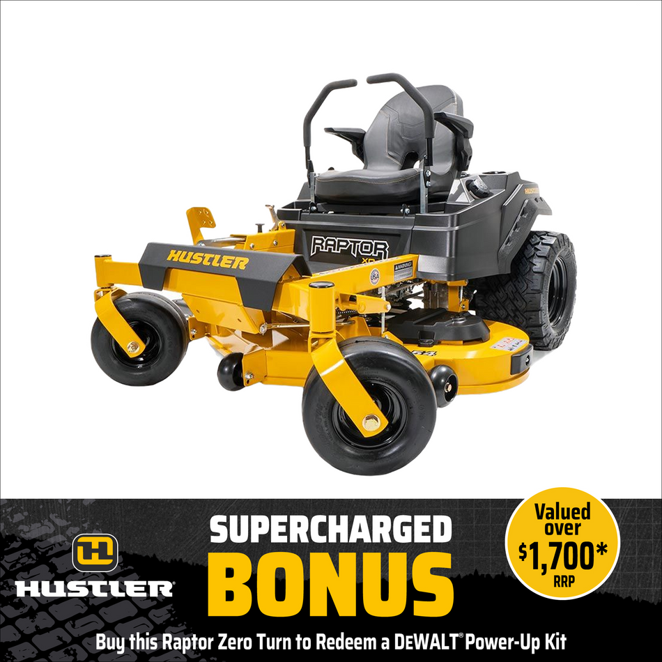 Hustler Raptor XD 54 Zero Turn Mower - 54" Fab Deck, 23HP Kawasaki engine, Hydro Transmission, 3yr warranty