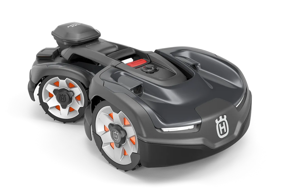 Husqvarna Automower® 435 AWD IQ - Conquering every slope – All-Wheel Drive capability, up to 1.2 acres / 5,000 m² capacity.