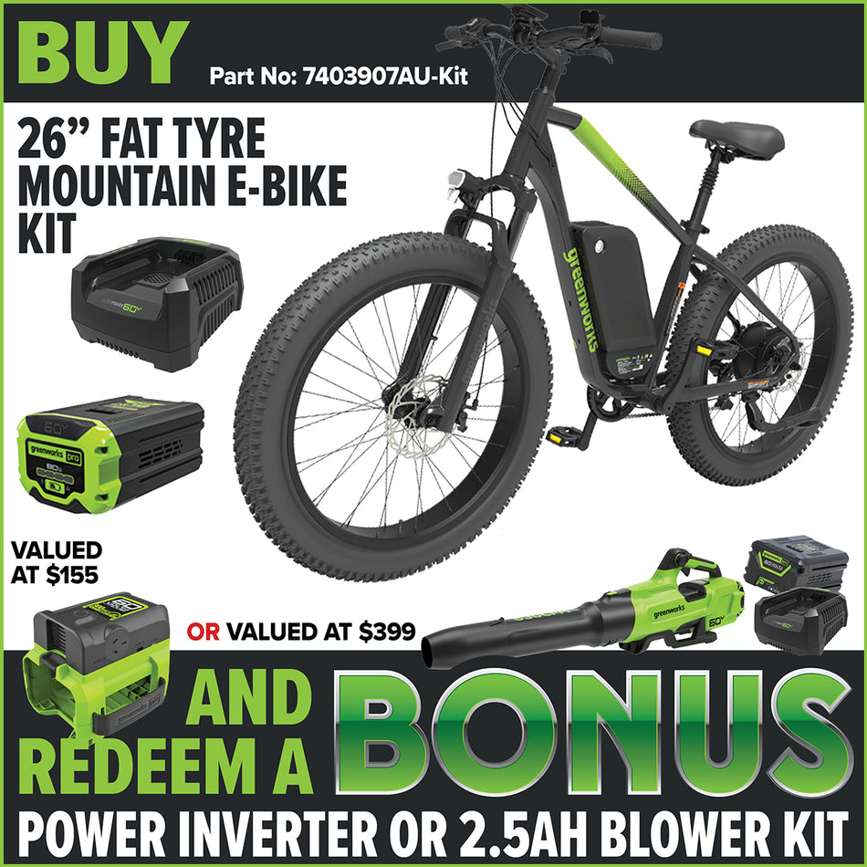 Greenworks OVB916 60V VENTURE Series 26” Fat Tyre Electric Mountain Bike