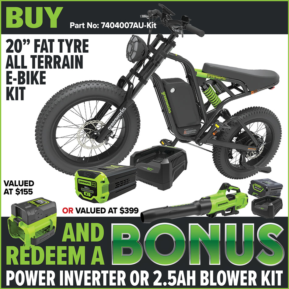 Greenworks OVB917 60V VENTURE Series 20” Fat Tyre Electric All Terrain Bike