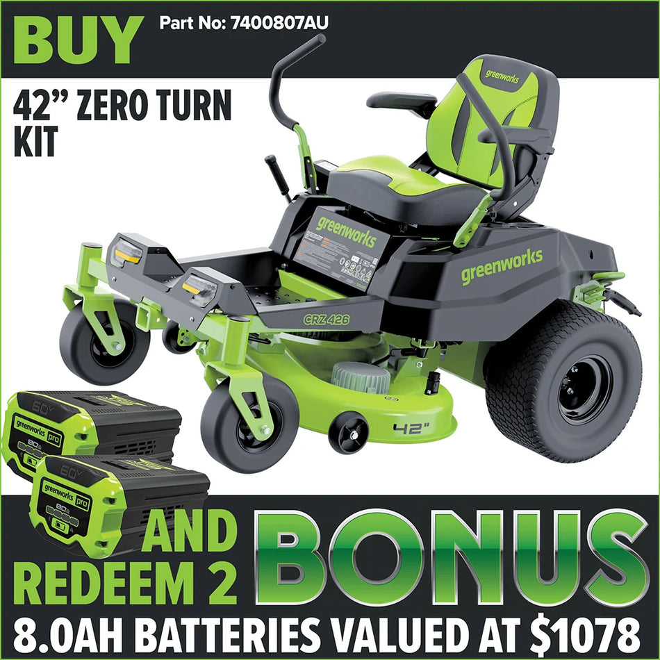 Greenworks CRZ426 60V Pro 42" Electric Zero Turn Mower Kit [7400807AU]