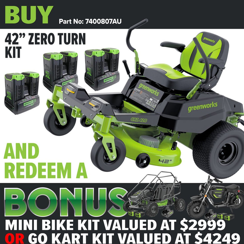 Greenworks CRZ426 60V Pro 42" Zero Turn Mower Kit (Ex-Display Unit) [7400807AU-XD]