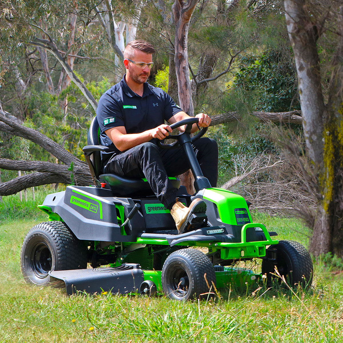 Greenworks 60V 42in Electric Ride On Mower perfect for large lawns