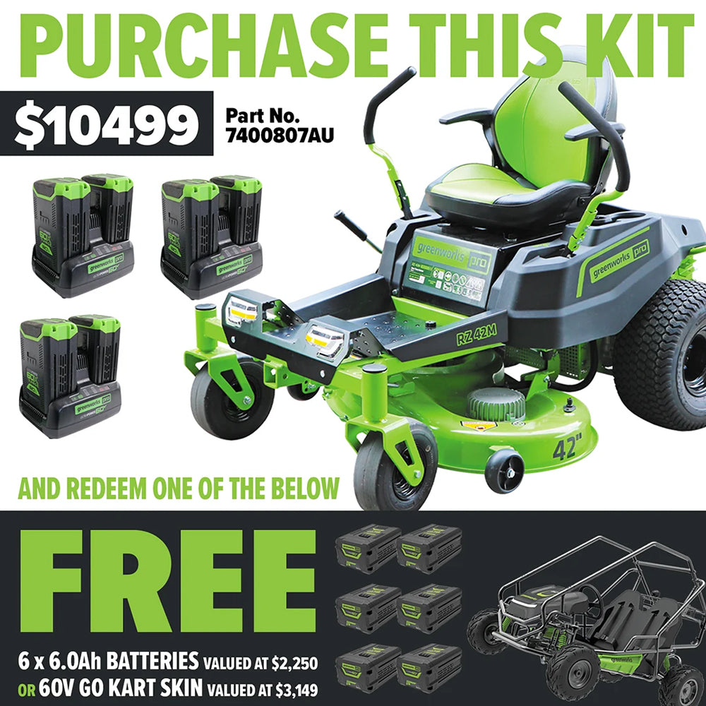 Greenworks 60V 42in Electric Zero Turn Kit - perfect for large lawns!-Ride On Mowers Online