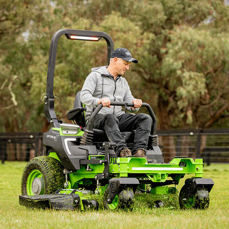 Greenworks OptimusZ 52'' Zero Turn - Tackle slopes up to 15° - cut grass at up to 26kph - 24kWh fully electric!-Ride On Mowers Online