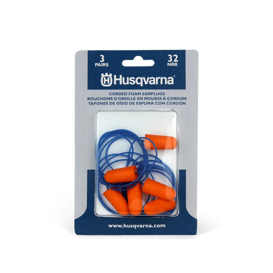 Husqvarna Ear Plugs (3 Pairs) - Corded disposable foam earplugs-Ride On Mowers Online